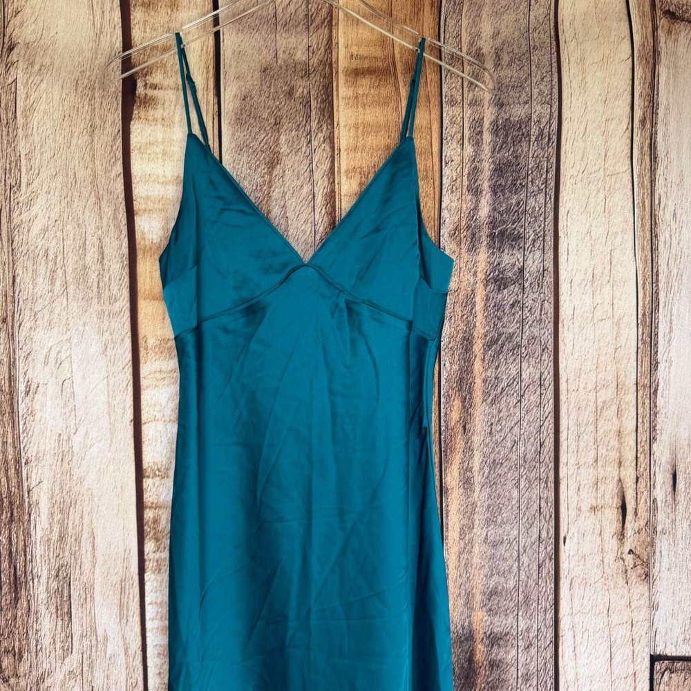 Abercrombie & Fitch Satin Slip Dress Teal Bias Cut Women Medium Petite NWT - Picture 3 of 8